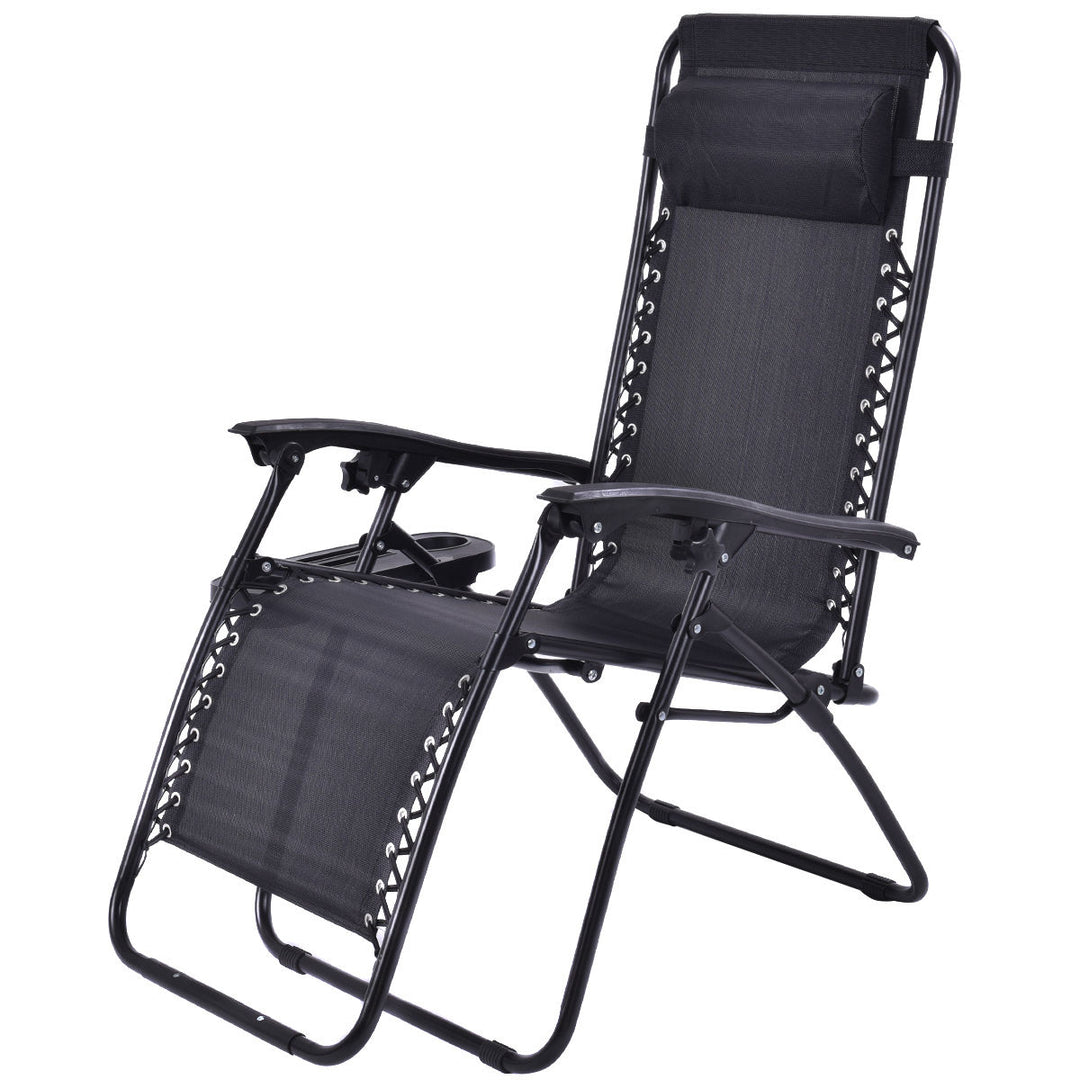 2PCS Zero Gravity Chairs Lounge Patio Folding Recliner Outdoor Black W/Cup Holder Image 4