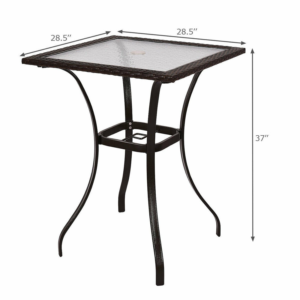 Outdoor Patio Rattan Wicker Bar Square Table Glass Top Yard Garden Furniture Image 2