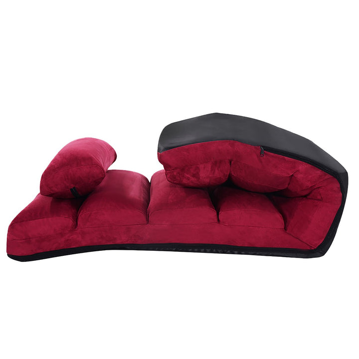 Folding Lazy Sofa Chair Stylish Sofa Couch Bed Lounge Chair W/Pillow Burgundy Image 3