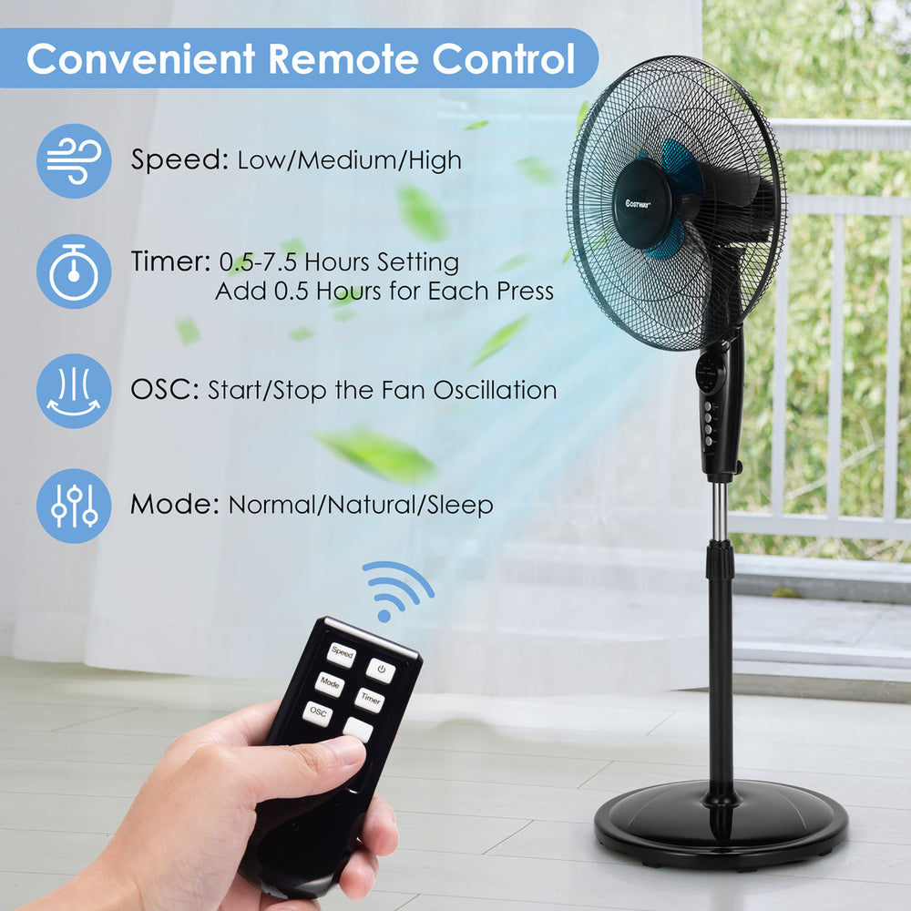 16 Adjustable Oscillating Pedestal Fan Dual Blades w/Remote Control Image 2