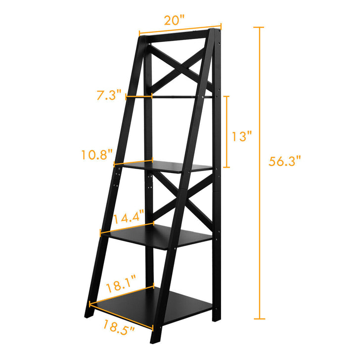 4-Tier Ladder Shelf Bookshelf Bookcase Storage Display Leaning Home Image 2