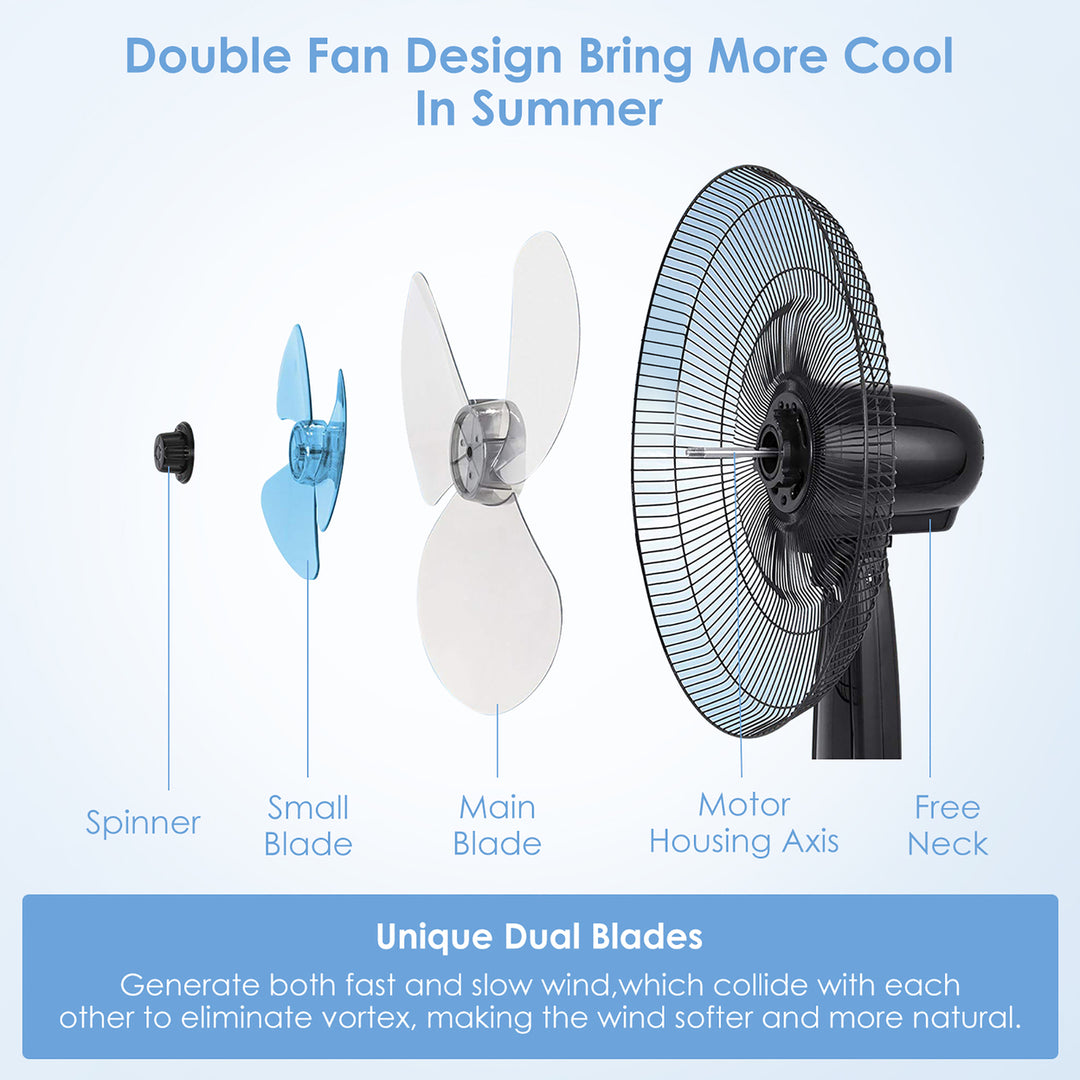 16 Adjustable Oscillating Pedestal Fan Dual Blades w/Remote Control Image 4