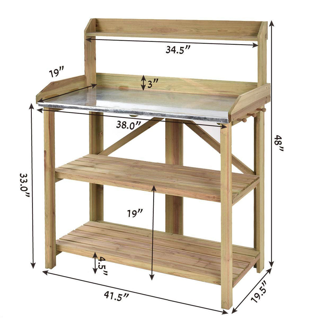 Outdoor Garden Wooden Potting Work Bench Station Planting Workbench W/ 3 Shelf Image 2