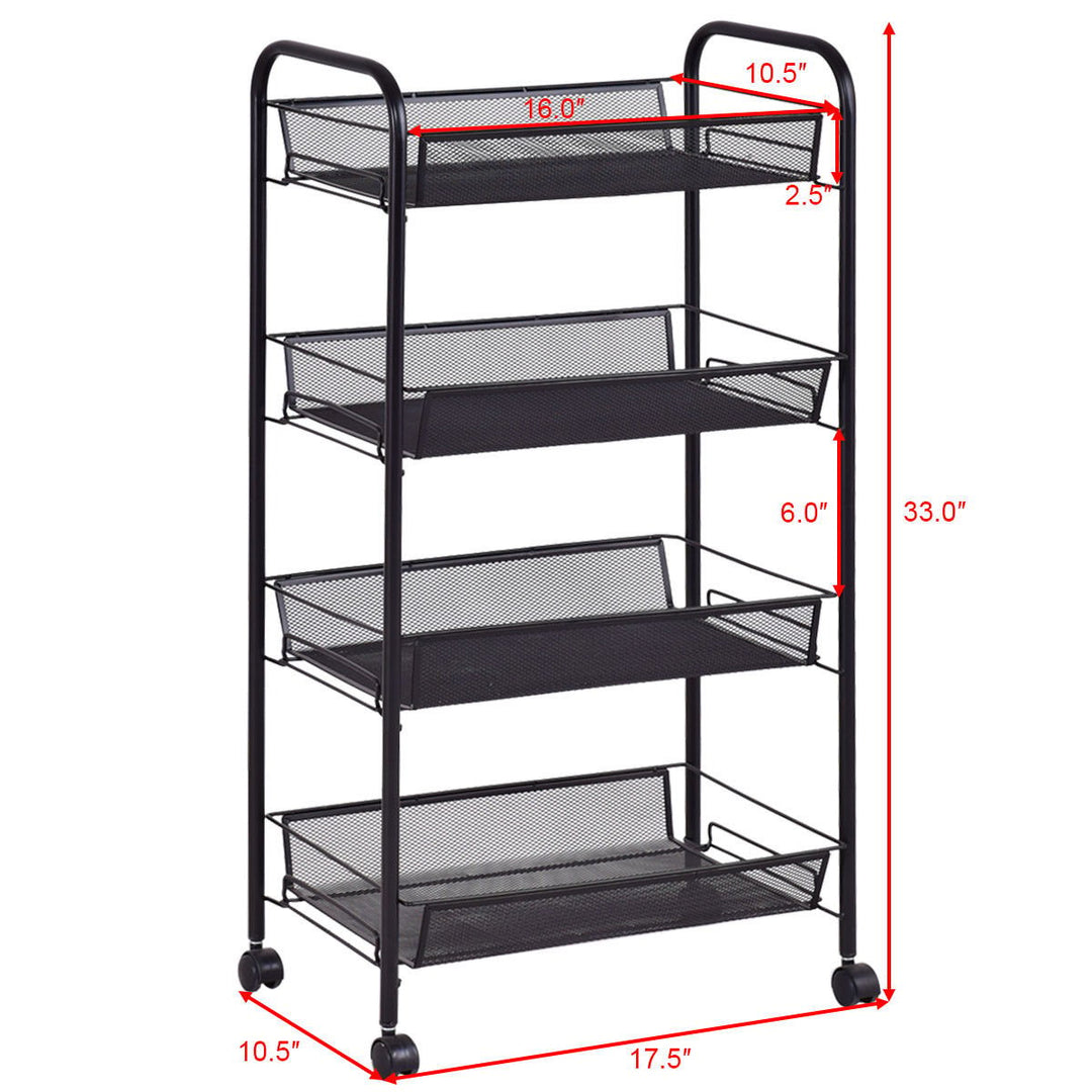 4 Tier Storage Rack Trolley Cart Home Kitchen Organizer Utility Baskets Black Image 3