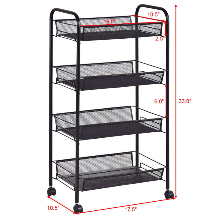 4 Tier Storage Rack Trolley Cart Home Kitchen Organizer Utility Baskets Black Image 3