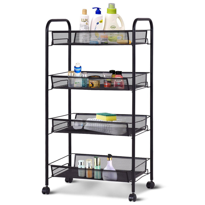 4 Tier Storage Rack Trolley Cart Home Kitchen Organizer Utility Baskets Black Image 4