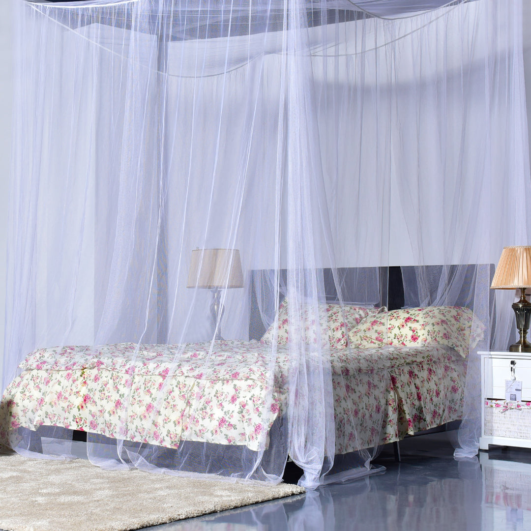 4 Corner Post Bed Canopy Mosquito Net Full Queen King Size Netting Bedding White Image 3