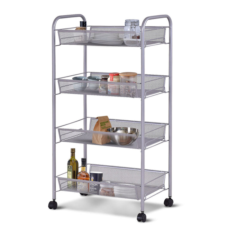 4 Tier Storage Rack Trolley Cart Home Kitchen Organizer Utility Baskets Silver Image 4