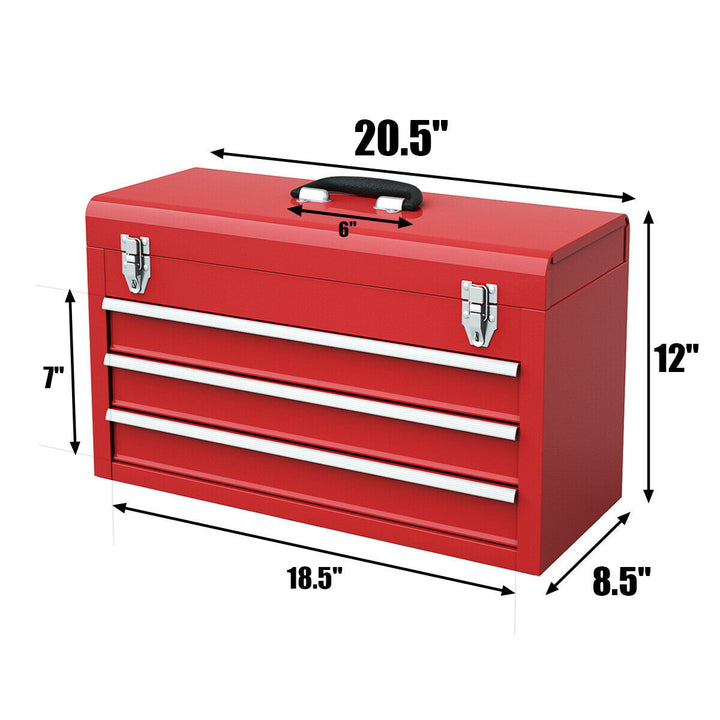 Portable Tool Chest Box Storage Cabinet Garage Mechanic Organizer 3 Drawers Red Image 3