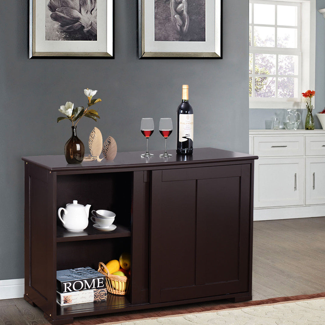 Kitchen Storage Cabinet Sideboard Buffet Cupboard Wood Sliding Door Pantry Brown Image 4