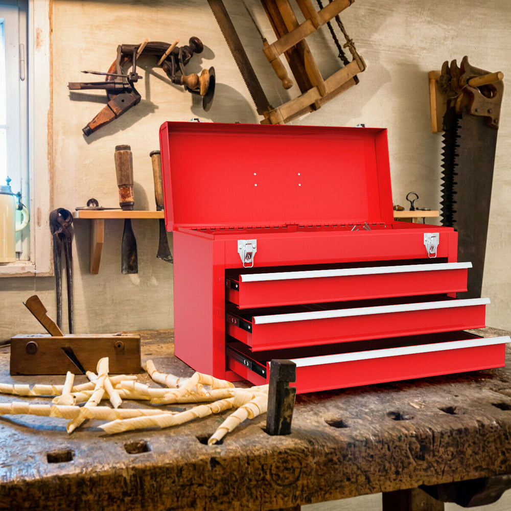 Portable Tool Chest Box Storage Cabinet Garage Mechanic Organizer 3 Drawers Red Image 2