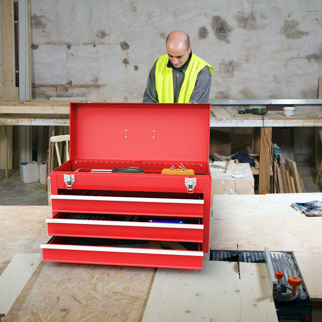 Portable Tool Chest Box Storage Cabinet Garage Mechanic Organizer 3 Drawers Red Image 4