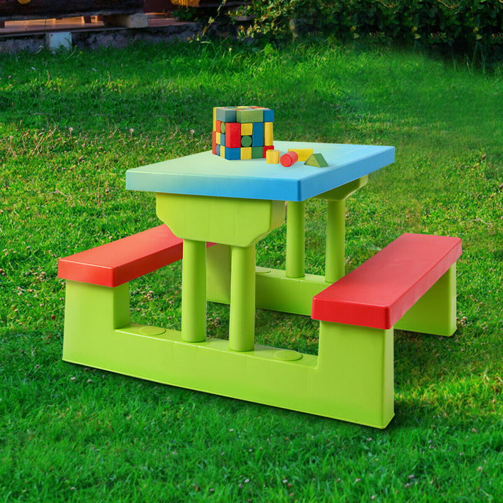 4 Seat Kids Picnic Table w/Umbrella Garden Yard Folding Children Bench Outdoor Image 4