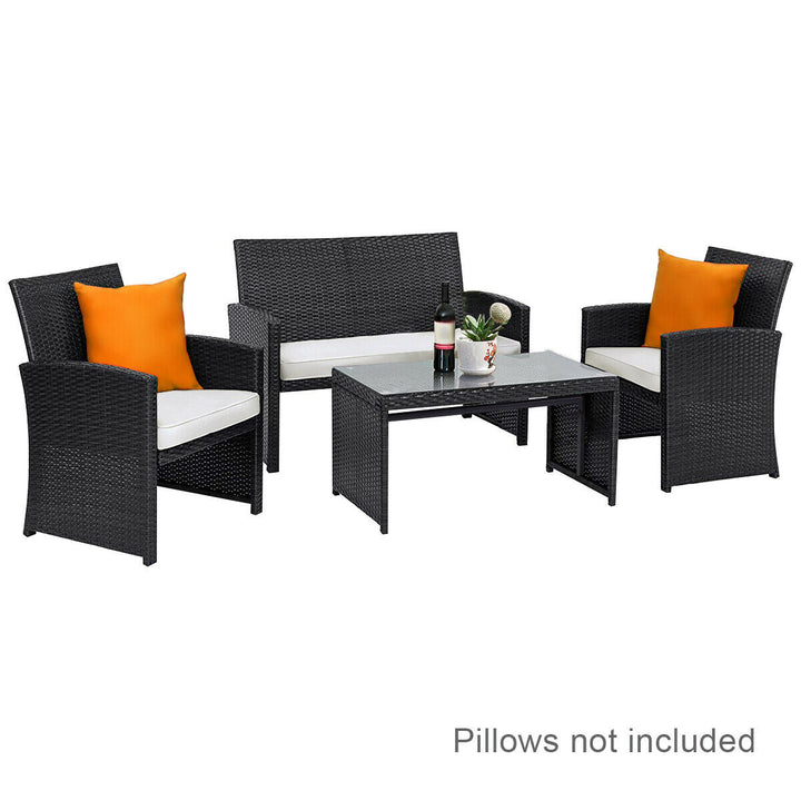 4PCS Patio Rattan Wicker Furniture Conversation Set Cushioned Sofa Table Image 3