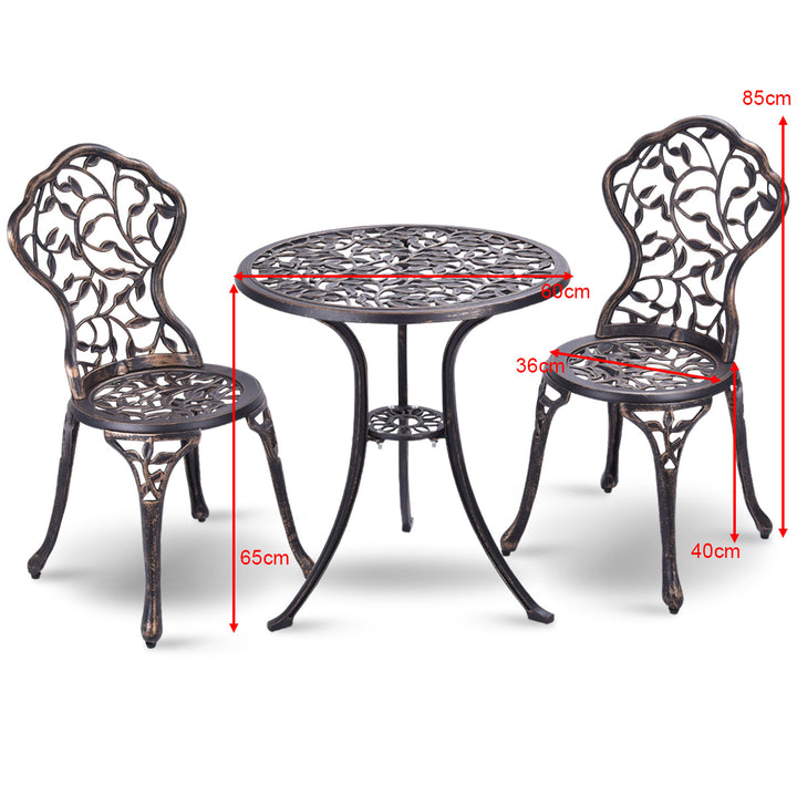 Outdoor Patio Furniture leaf Design Cast Aluminum Bistro Set Antique Copper Image 2