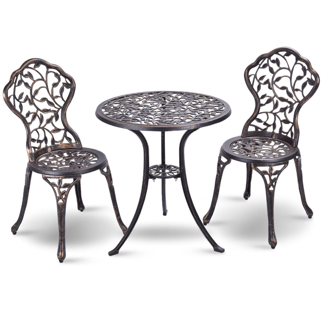 Outdoor Patio Furniture leaf Design Cast Aluminum Bistro Set Antique Copper Image 3