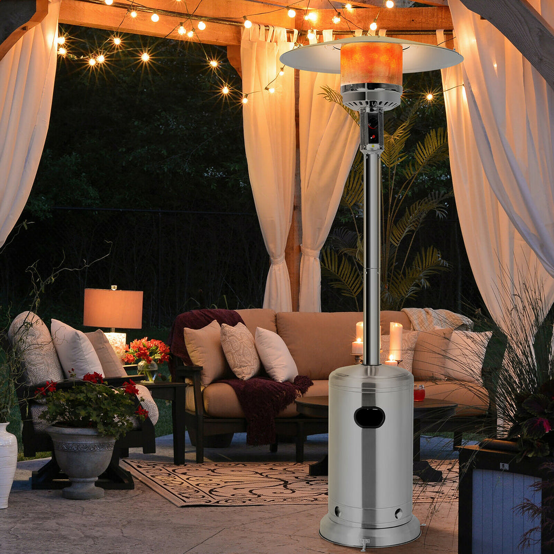 48000 BTU Stainless Steel Propane Patio Standing LP Gas Heater W/ Wheels Image 2