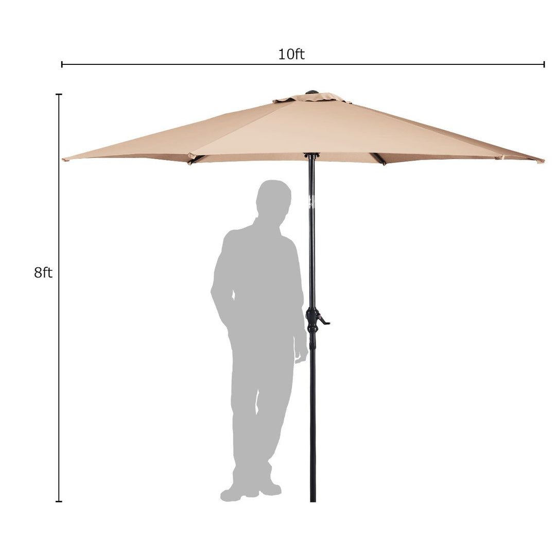 10FT Patio Umbrella 6 Ribs Market Steel Tilt W/Crank Outdoor Garden Beige Image 2