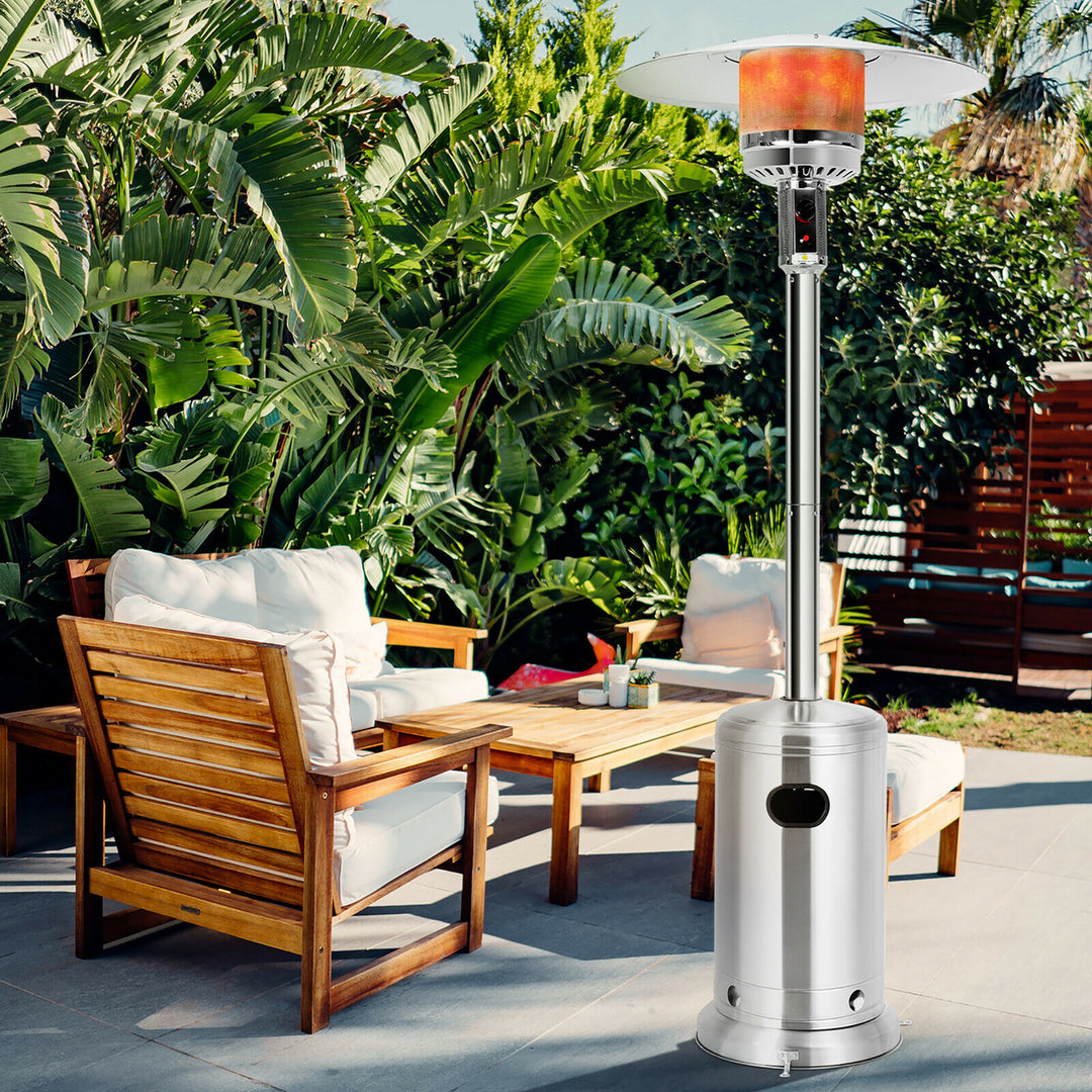 48000 BTU Stainless Steel Propane Patio Standing LP Gas Heater W/ Wheels Image 10