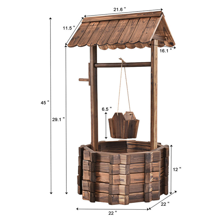 Outdoor Wooden Wishing Well Bucket Flower Plants Planter Patio Garden Image 2