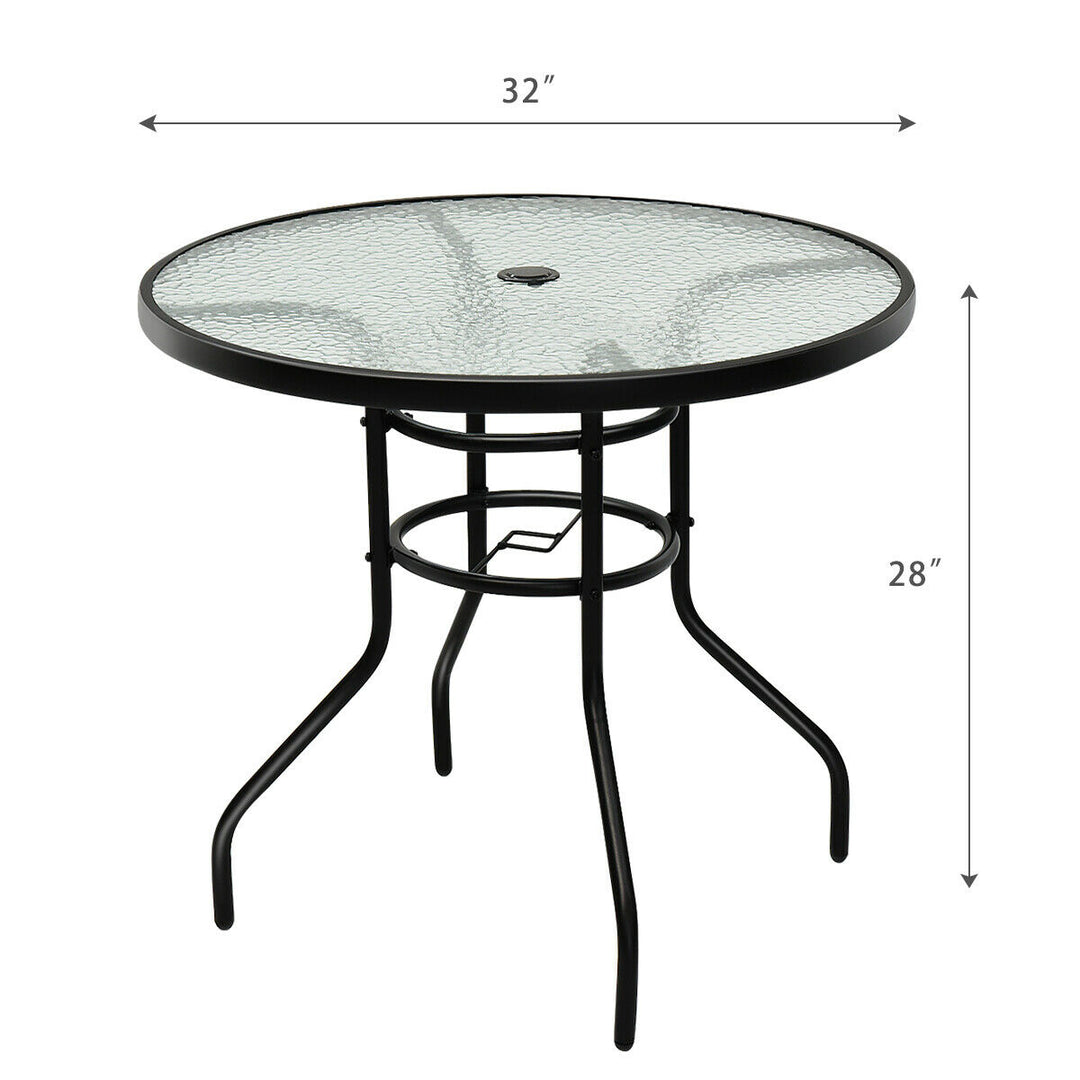 32 Patio Round Table Tempered Glass Steel Frame Outdoor Pool Yard Garden Image 2