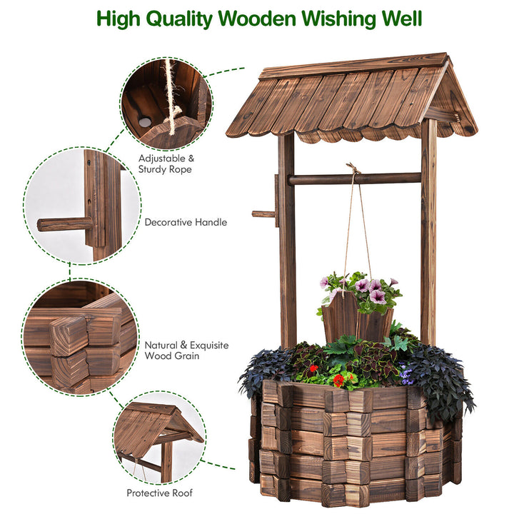 Outdoor Wooden Wishing Well Bucket Flower Plants Planter Patio Garden Image 4