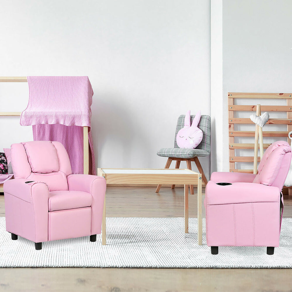 Kids Recliner Armchair Childrens Furniture Sofa Seat Couch Chair w/Cup Holder Pink Image 2