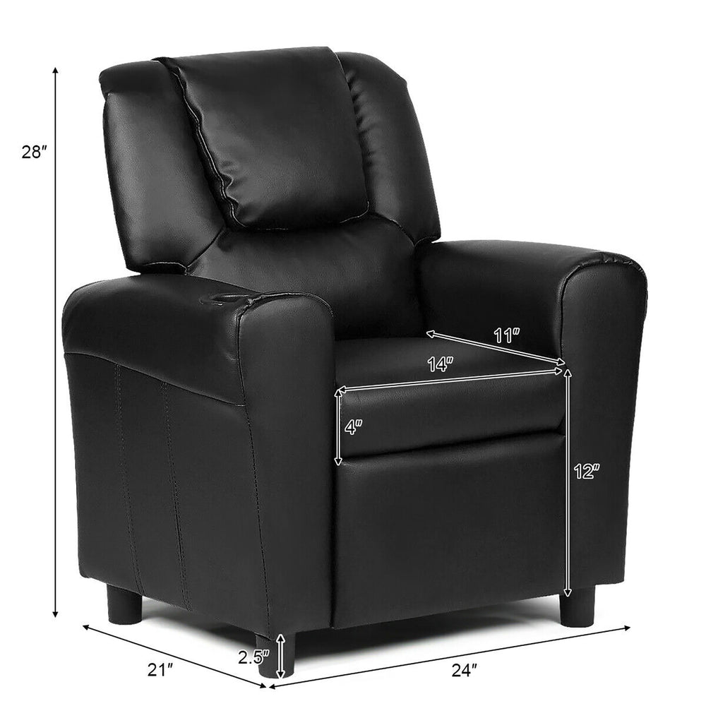 Kids Recliner Armchair Childrens Furniture Sofa Seat Couch Chair w/Cup Holder Black Image 2