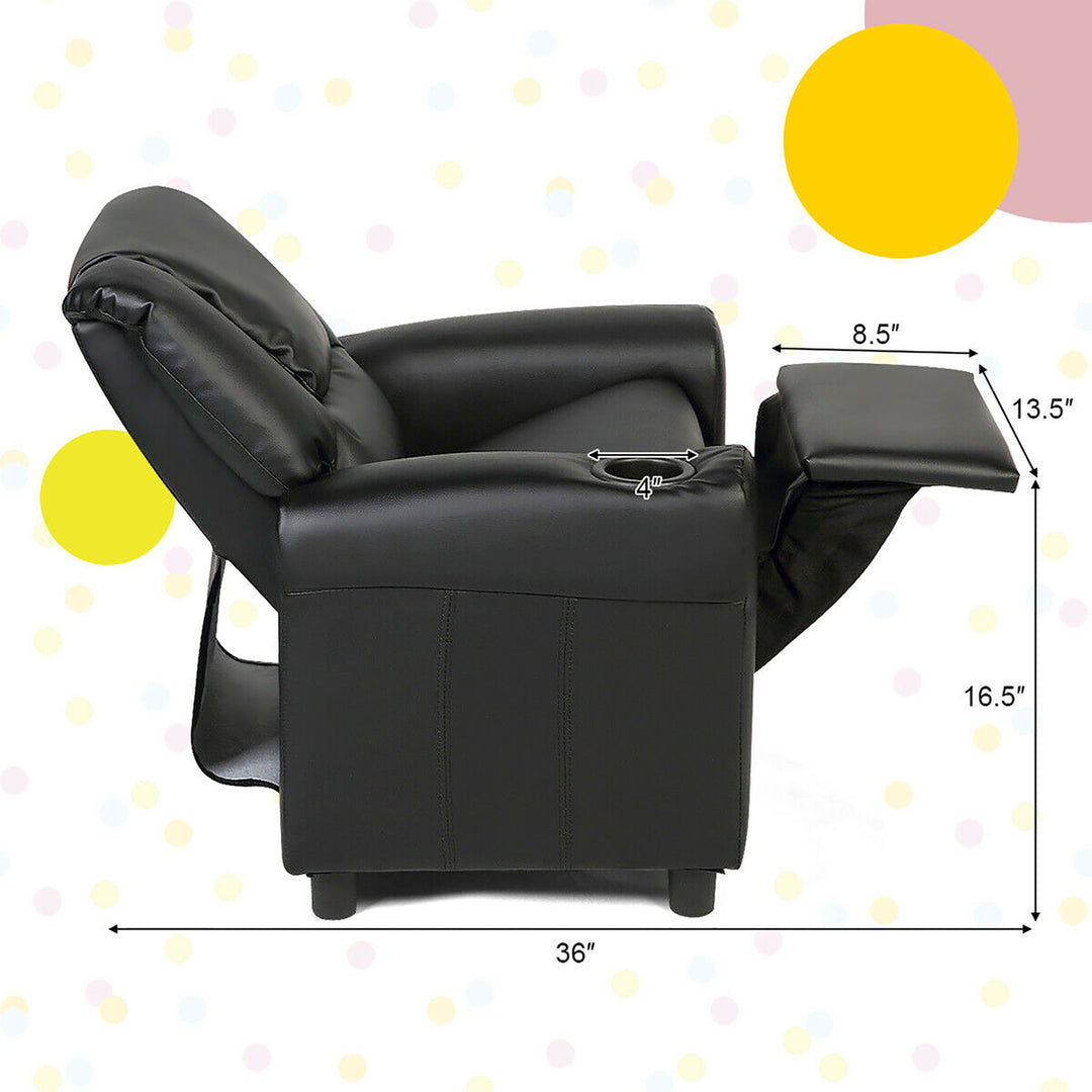 Kids Recliner Armchair Childrens Furniture Sofa Seat Couch Chair w/Cup Holder Black Image 3