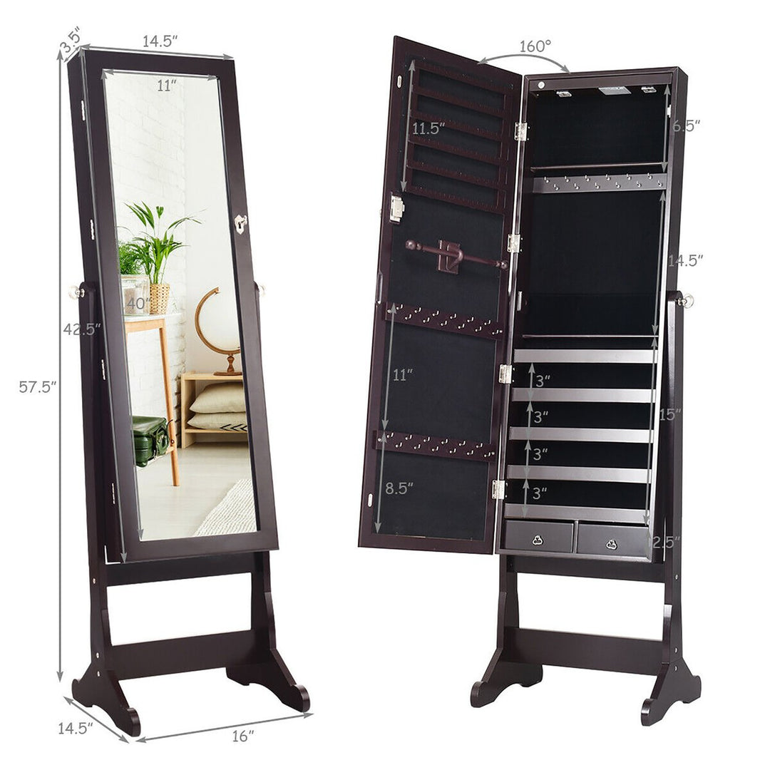 Mirrored Jewelry Cabinet Organizer Storage Stand w/LED Lights Image 2