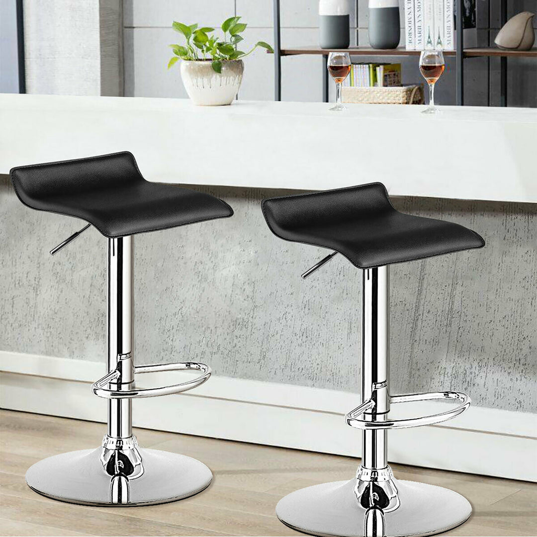 Set of 2 Swivel Bar Stool PU Leather Adjustable Kitchen Counter Bar Chairs Black Low Back Image 3