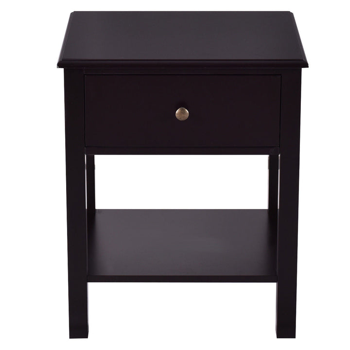 End Table Nightstand Storage Display Furniture Drawer Shelf Beside Brown Image 4