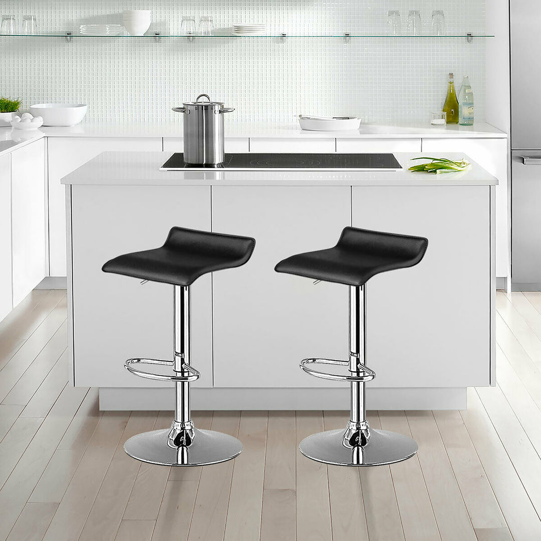 Set of 2 Swivel Bar Stool PU Leather Adjustable Kitchen Counter Bar Chairs Black Low Back Image 4