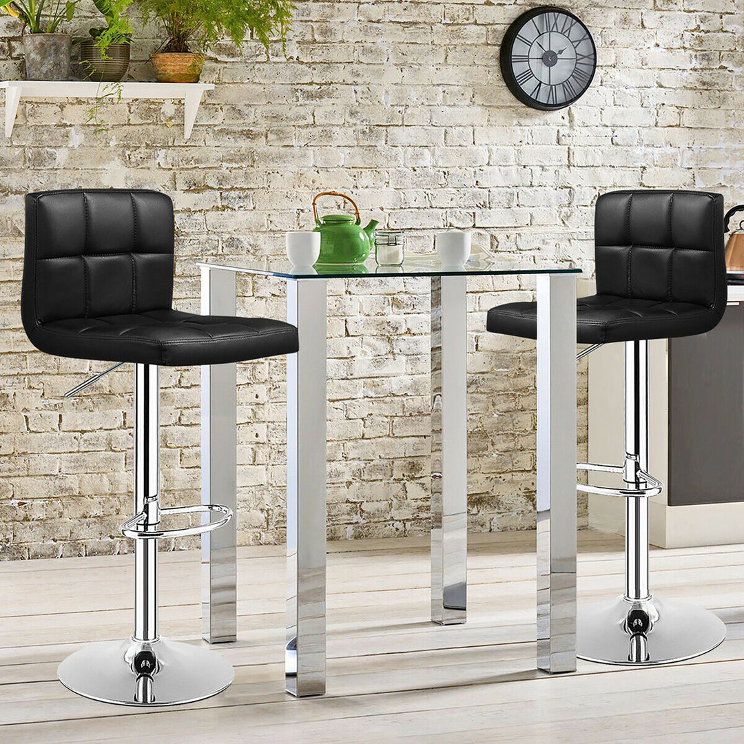 Set of 2 Bar Stools PU Leather Adjustable Barstool Swivel Pub Chairs Black Full Back Image 2