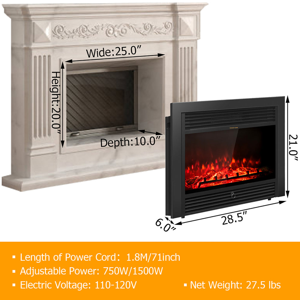 28.5" Fireplace Electric Embedded Insert Heater Glass Log Flame Remote Image 2