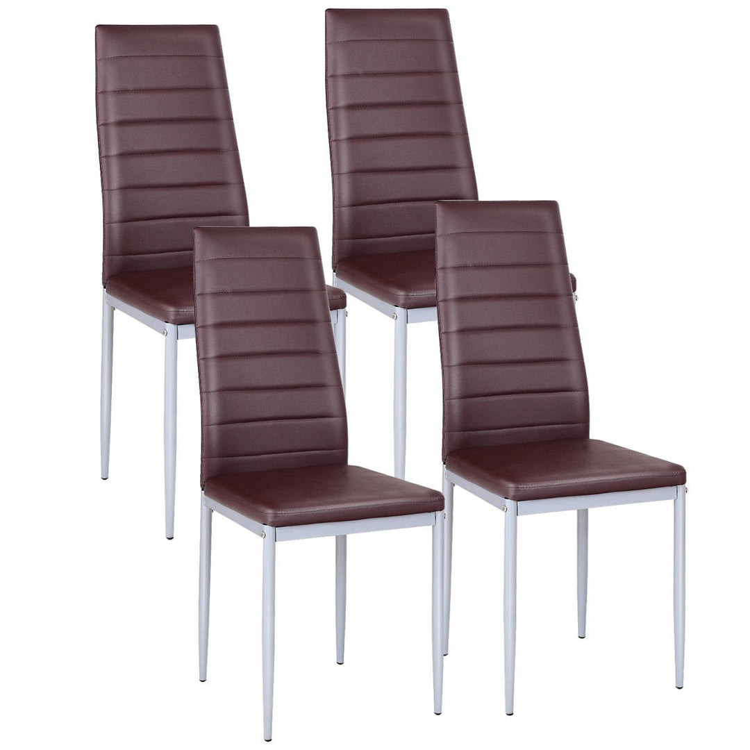 Set of 4 PU Leather Dining Side Chairs Elegant Design Home Furniture Brown Image 4