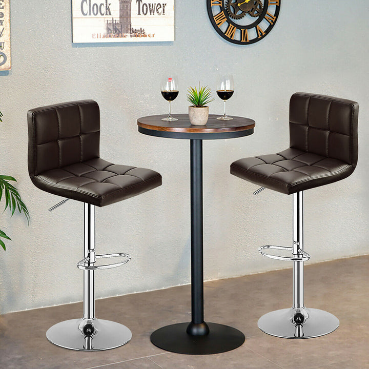 Set of 2 Bar Stools Adjustable PU Leather Swivel Kitchen Counter Bar Chair Brown Image 3