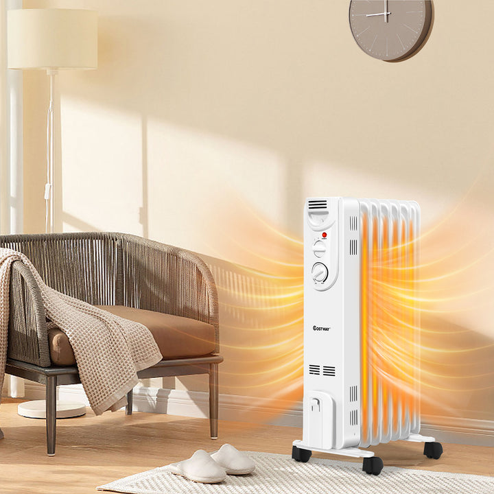 1500W Electric Oil Filled Radiator Space Heater 5-Fin Thermostat Room Radiant Image 3