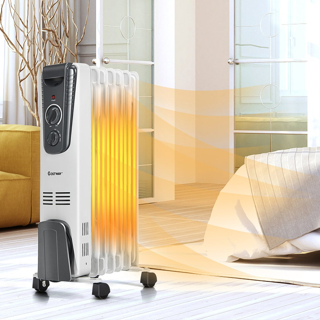 1500W Electric Oil Filled Radiator Space Heater 5.7 Fin Thermostat Room Radiant Image 3