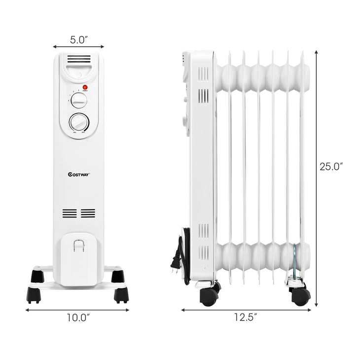 1500W Electric Oil Filled Radiator Space Heater 5-Fin Thermostat Room Radiant Image 4