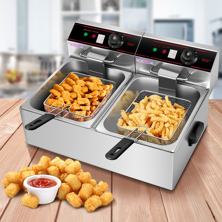 3400w Electric Countertop Deep Fryer Dual Tank Commercial Restaurant Steel Image 2