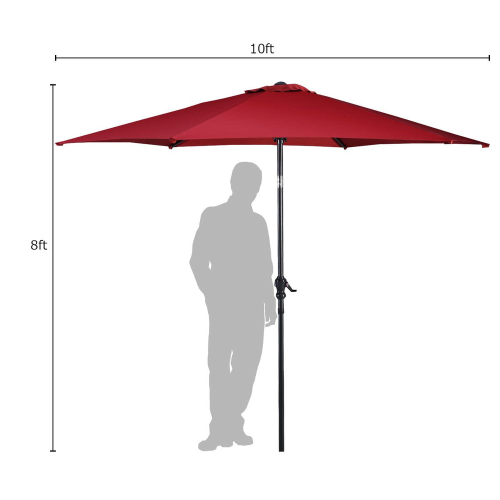 10FT Patio Umbrella 6 Ribs Market Steel Tilt W/ Crank Outdoor Garden Burgundy Image 2