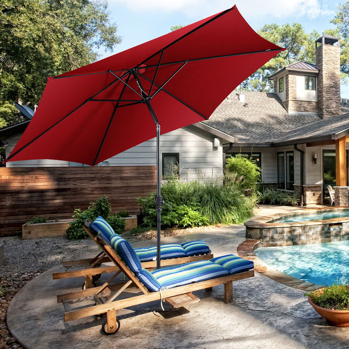 10FT Patio Umbrella 6 Ribs Market Steel Tilt W/ Crank Outdoor Garden Burgundy Image 4