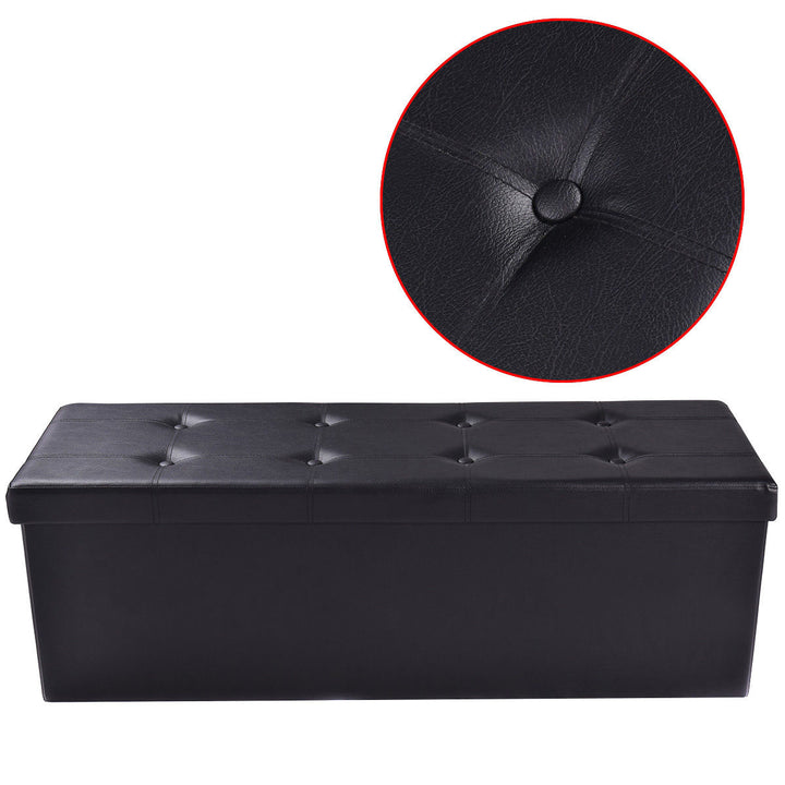 45x15x15 Large Folding Storage Faux Leather Ottoman Pouffe Box Stool Black Image 3