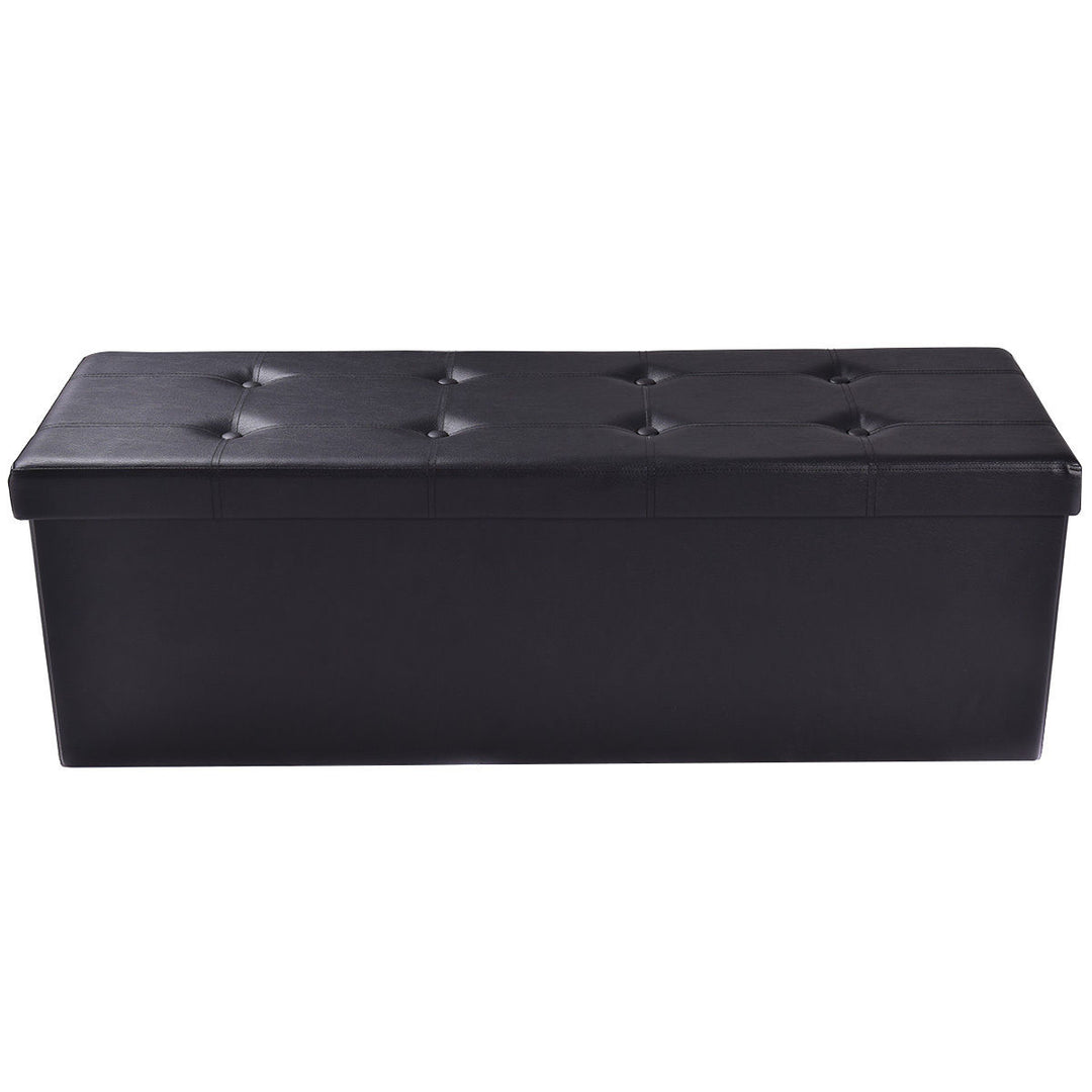 45x15x15 Large Folding Storage Faux Leather Ottoman Pouffe Box Stool Black Image 4