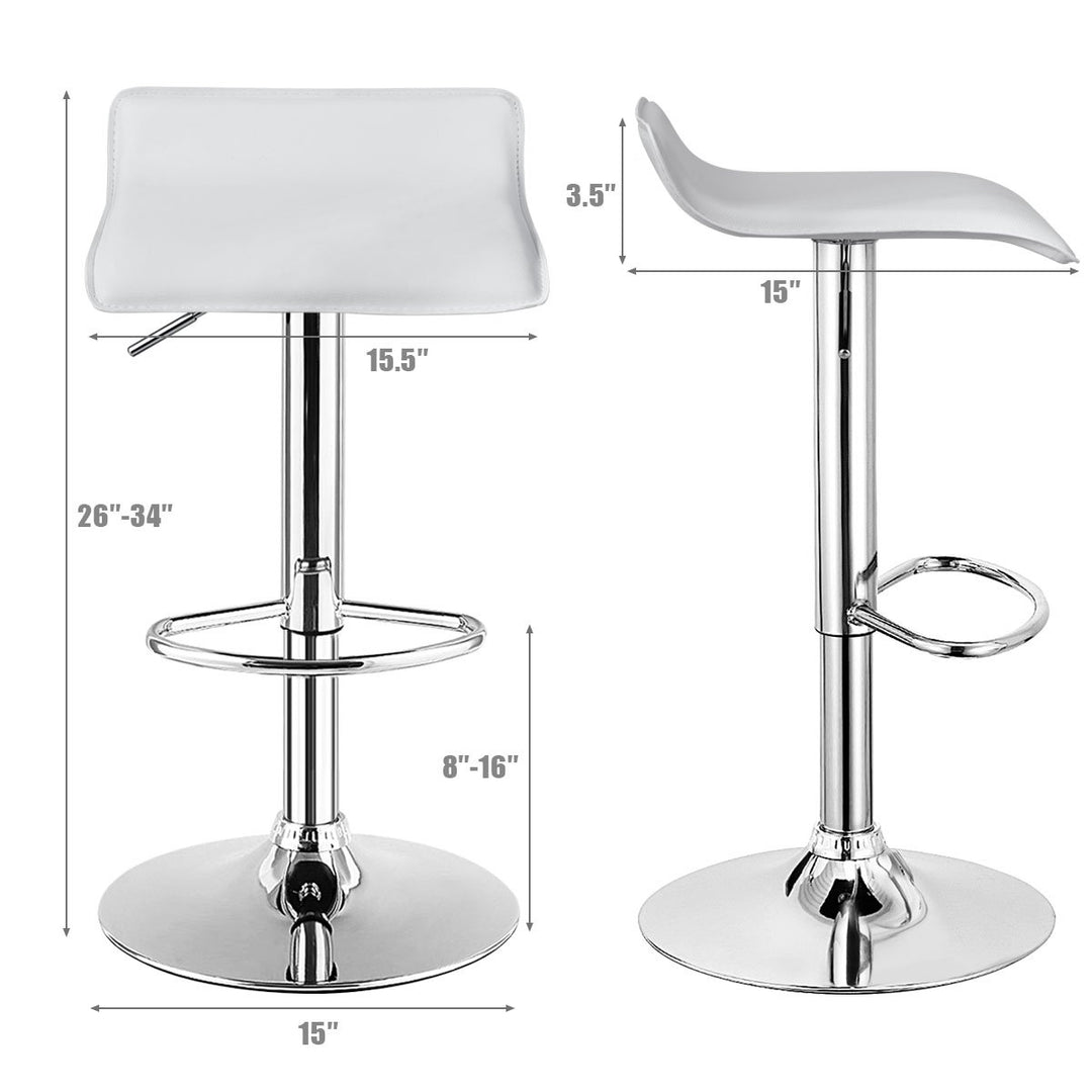 Set of 2 Swivel Bar Stools Adjustable PU Leather Backless Dining Chair White Low Back Image 2