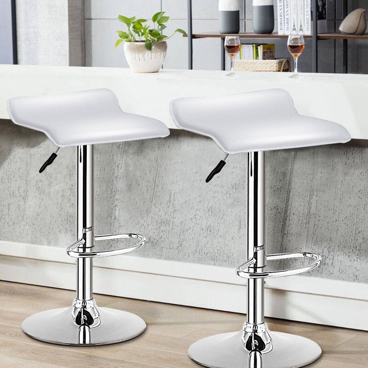 Set of 2 Swivel Bar Stools Adjustable PU Leather Backless Dining Chair White Low Back Image 3