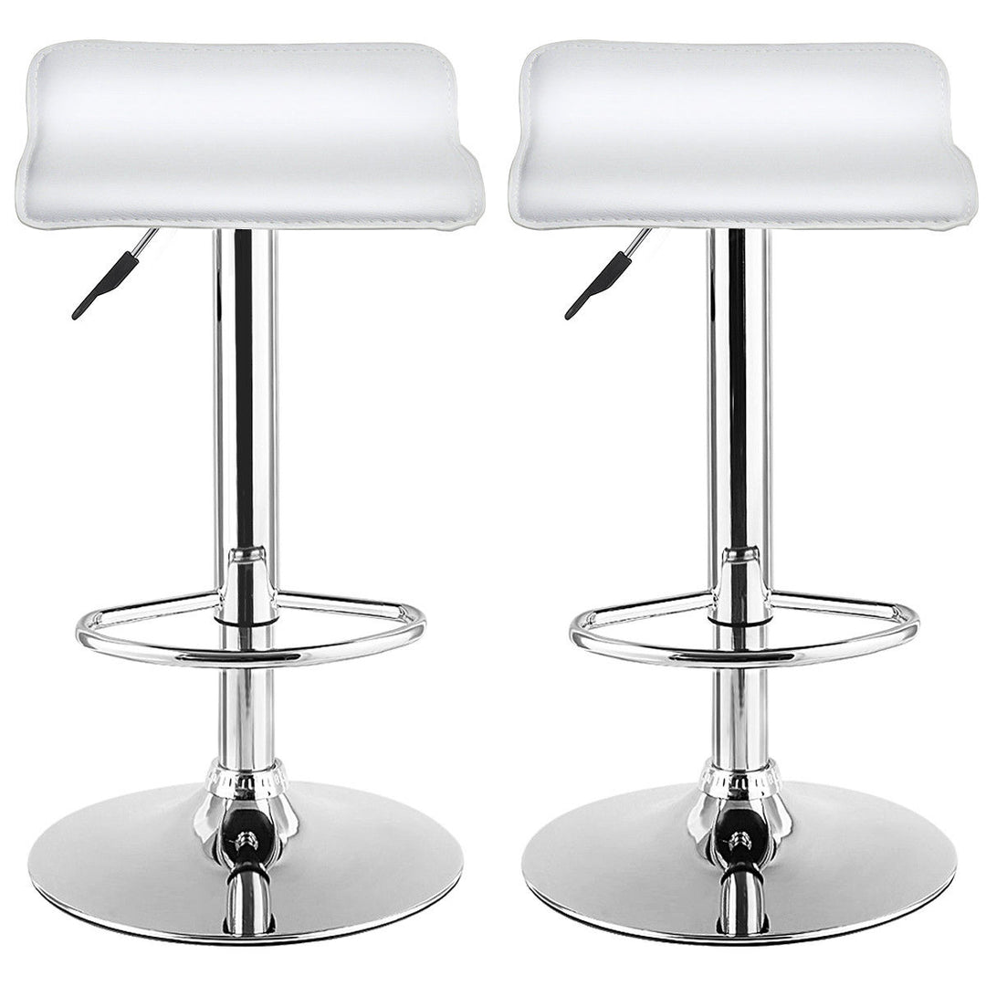 Set of 2 Swivel Bar Stools Adjustable PU Leather Backless Dining Chair White Low Back Image 4