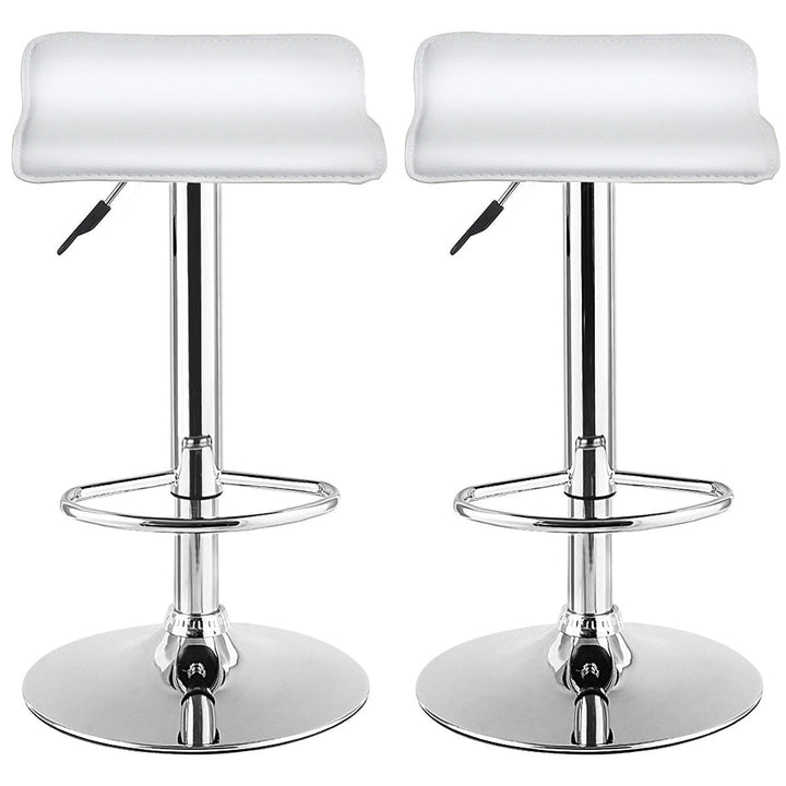 Set of 2 Swivel Bar Stools Adjustable PU Leather Backless Dining Chair White Low Back Image 4