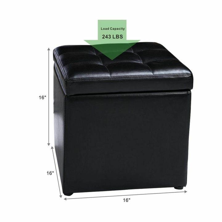 16Cube Ottoman Pouffe Storage Box Lounge Seat Footstools with Hinge Top black Image 2